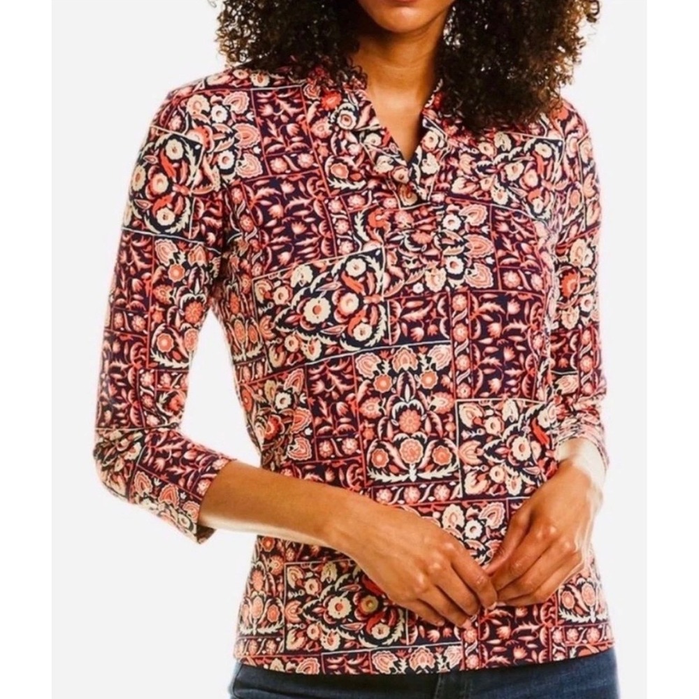 J McLaughlin Catalina Cloth Top Durham Ruffle Neck Floral Preppy‎ Boho XS $168